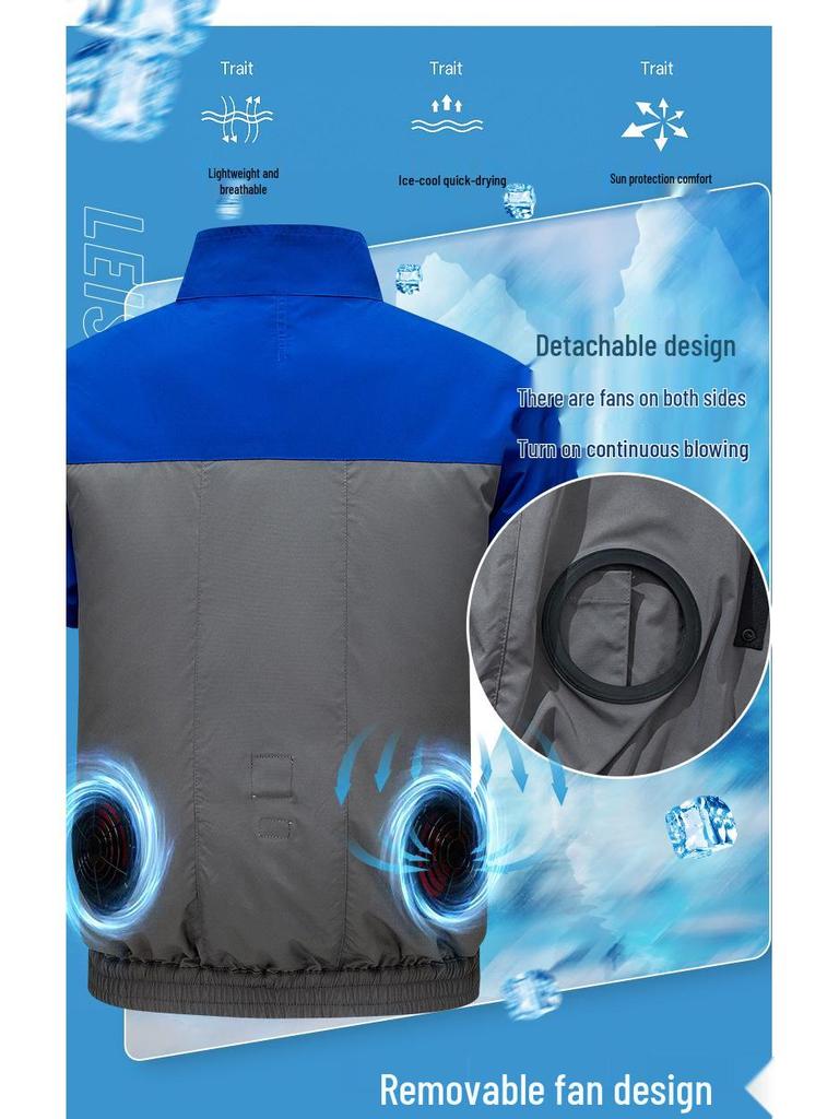 Cooling Air Conditioning Vest with Fan: Sun Protection Short Sleeve for Outdoor Heatstroke Prevention