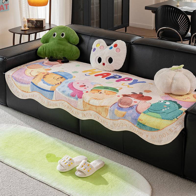 Plysch Specialformad Soffkudde Höst Och Vinter Ny Lädersoffa Sittdyna Fixerad Halkfri Dopamin Tecknad Sofföverdrag Tyg Handduk