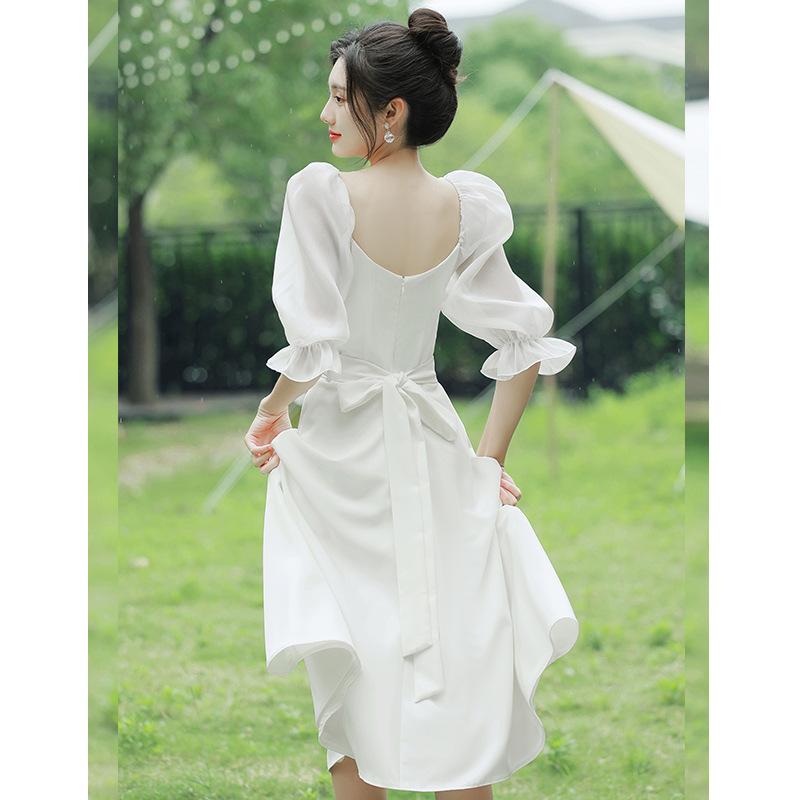 White certificate registration small evening dress women's French engagement dress can usually wear super fairy small white dress light wedding dress