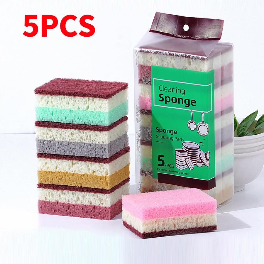 

10pcs/5pcs-High density sponge cleaning cloth, dishwashing cloth, non greasy kitchen and catering supplies, sponge brush, pot an M