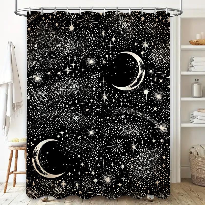 Modern Bathroom Shower Curtain Set Grey Geometric Pattern Waterproof Fabric for Home Decor.