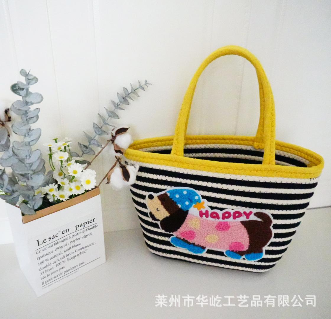 

Popular dachshund vegetable basket handbag women s 2025 new large-capacity cotton thread woven bag