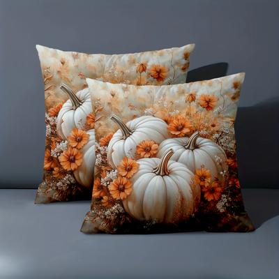 1 Pieces-2D Flat Printing Autumn Pumpkins And Flowers Decorative Cushions Polyester Pillowcase, Sofa Decorative Cushion Cov