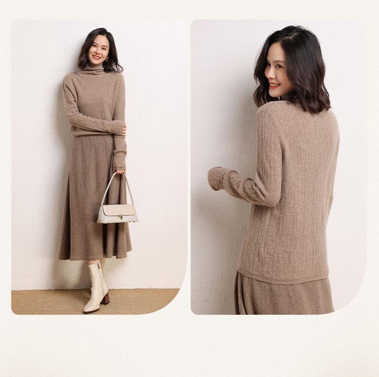 Women's High Neck Cashmere Sweater - 100% Pure, Long Sleeve, Korean Style, Autumn/Winter Knit Base Layer