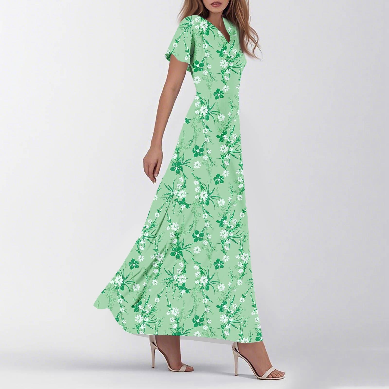 

Женские летние платья Повседневный сарафан Свободные платья с V-образным вырезом и струящимися оборками с короткими рукавами XXL зелёный