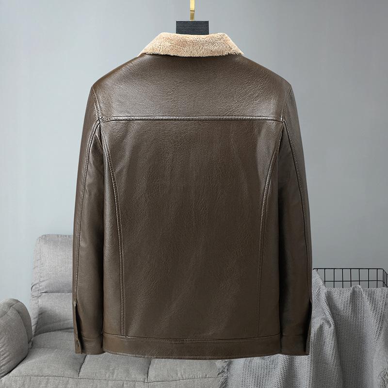 Winter Men New Polo Collar Versatile Fashion Business Casual Thickened Leather Jackets