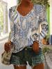 Women's Elegant V-Neck Marble Print Long Sleeve T-Shirt Soft Polyester Great for Autumn and Winter Casual Wear Floral Print Tops
