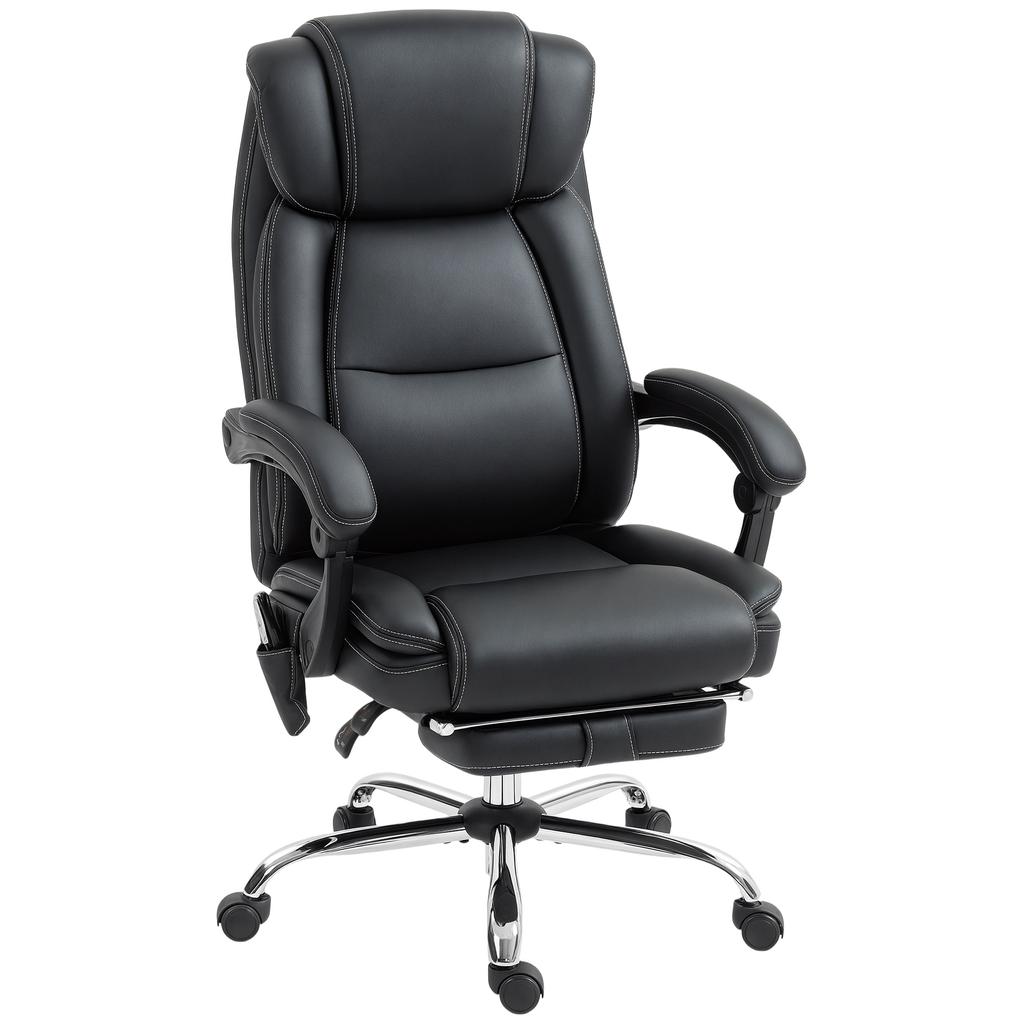 Office Chair Ergonomic with Massage Function Desk Chair with Footrest, Faux Leather Black