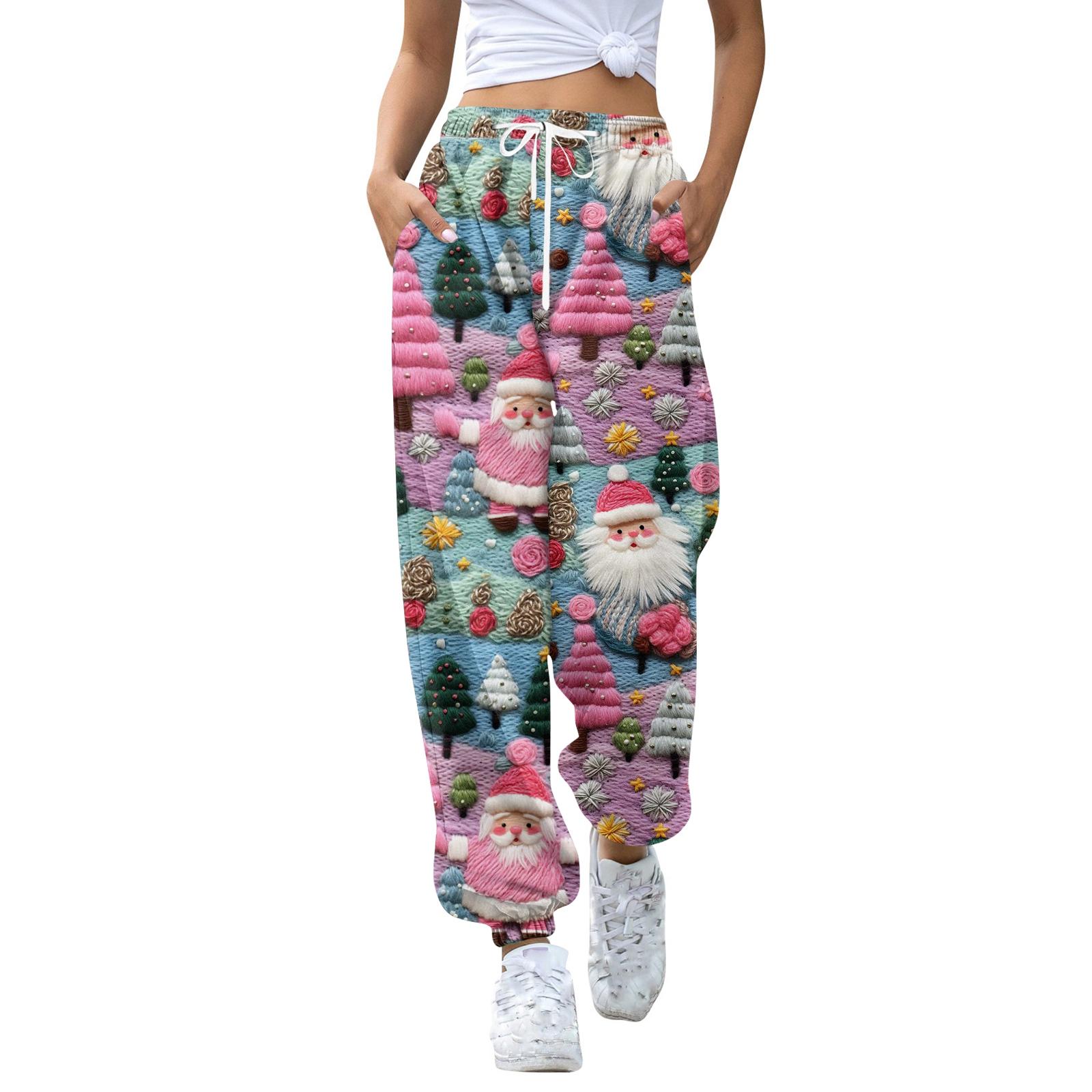 

Женские повседневные модные спортивные штаны с рождественским принтом, кулиской на поясе и манжетами на штанинах S