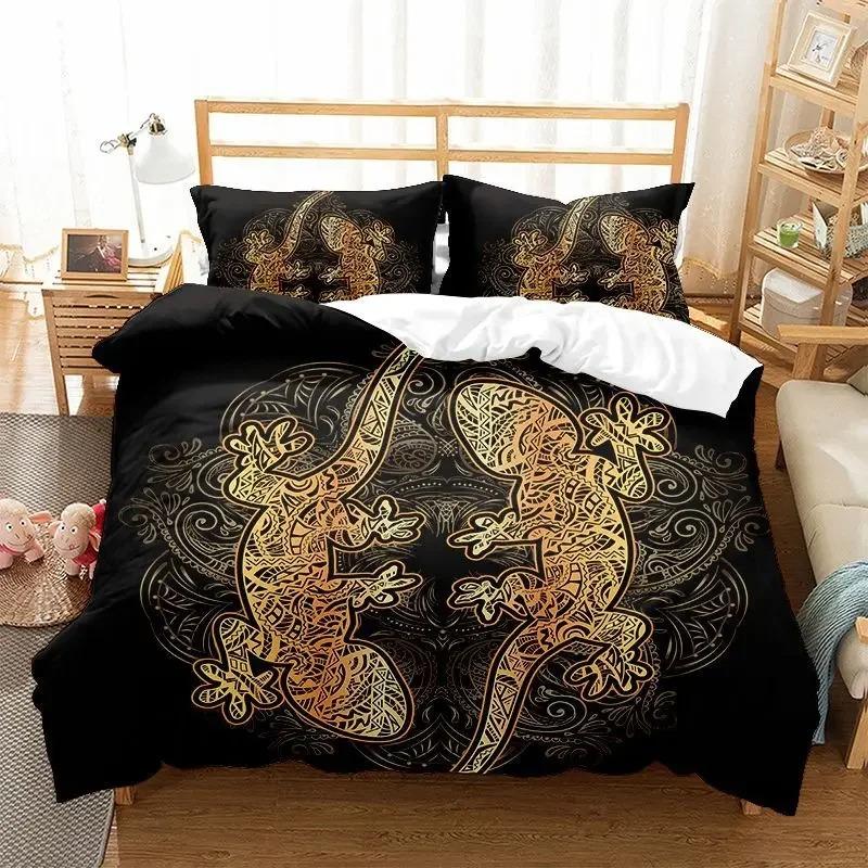 Comforter Winter Duvet Very Warm Print Maskscorpiongeckoturtle Gold Microfiber Comforter Bedding Sets Luxury Comforter (quilt)-EU Single(135*200cm)3pcs