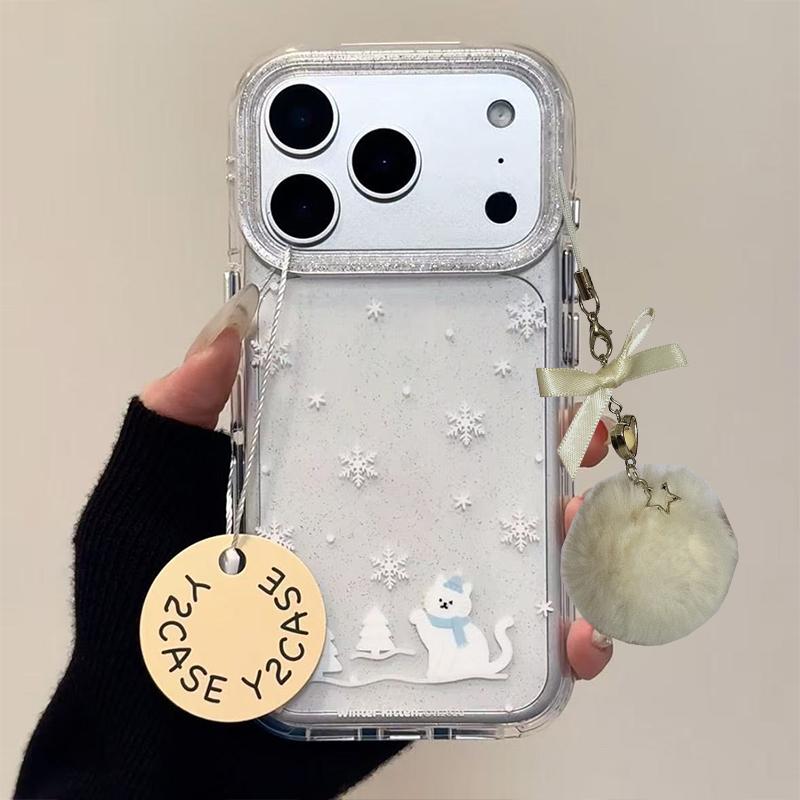 Nuova Cover Invernale Rosa Scintillante Fiocco di Neve Gatto per iPhone 17 Promax Air 16 15 14 13 12 11 Pro Max 7 8Plus Copertura Trasparente