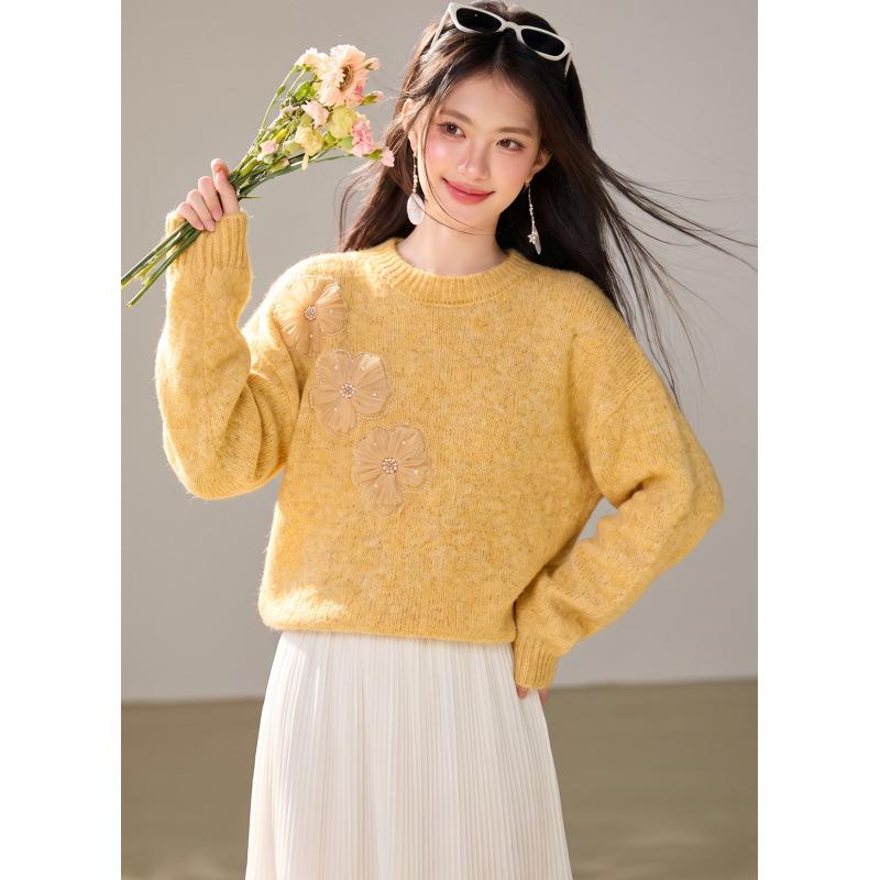 2026 Autumn Soft Fluffy Round Neck Knit Sweater - Sweet Lazy Style Pullover