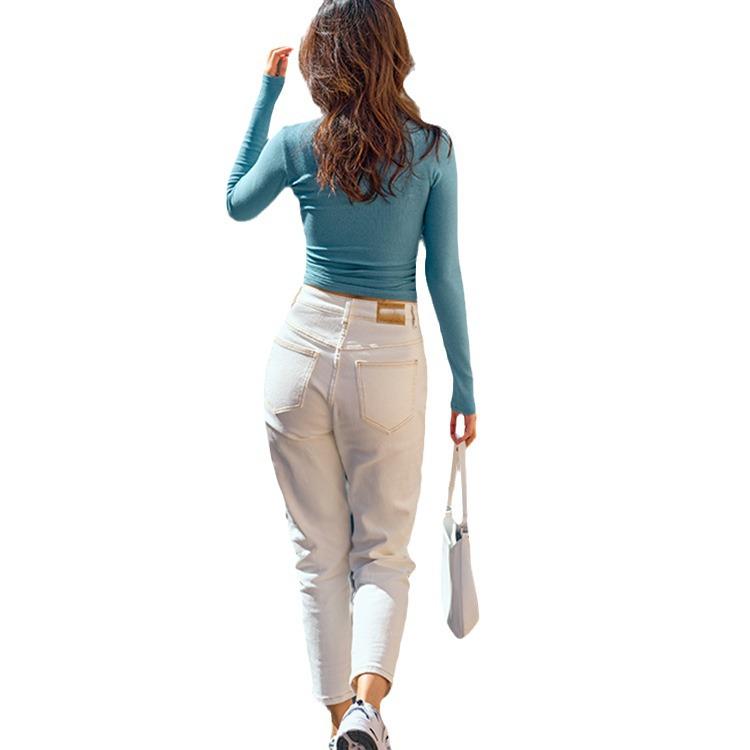 Φθινόπωρο/Χειμώνας V-Neck Πλισέ Στενή Εφαρμογή Μακρυμάνικο Top Γιόγκα