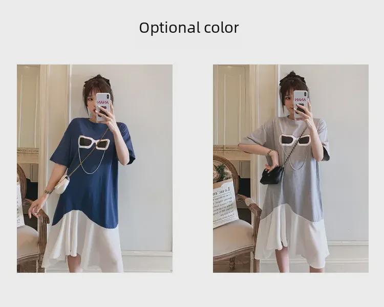 Korean Style Ruffled Summer Maternity Dress - Loose Fit, Plus Size, Long T-Shirt Skirt Trend