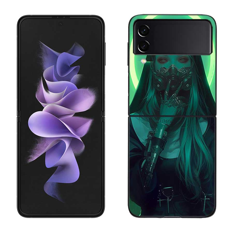 Dark Nun Phone Case For Samsung Z Flip 7 6 5G Galaxy Z Flip 5 4 3 Black Hard Cell Cover Luxury PC Shell Coque