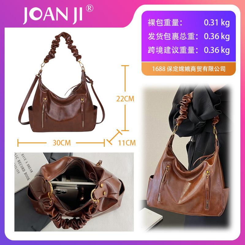 Crossbody Bag Women's Large-capacity Oil Wax Leather Shoulder Bag Women's Double Zipper Handbag Women's Office Bag Commuting