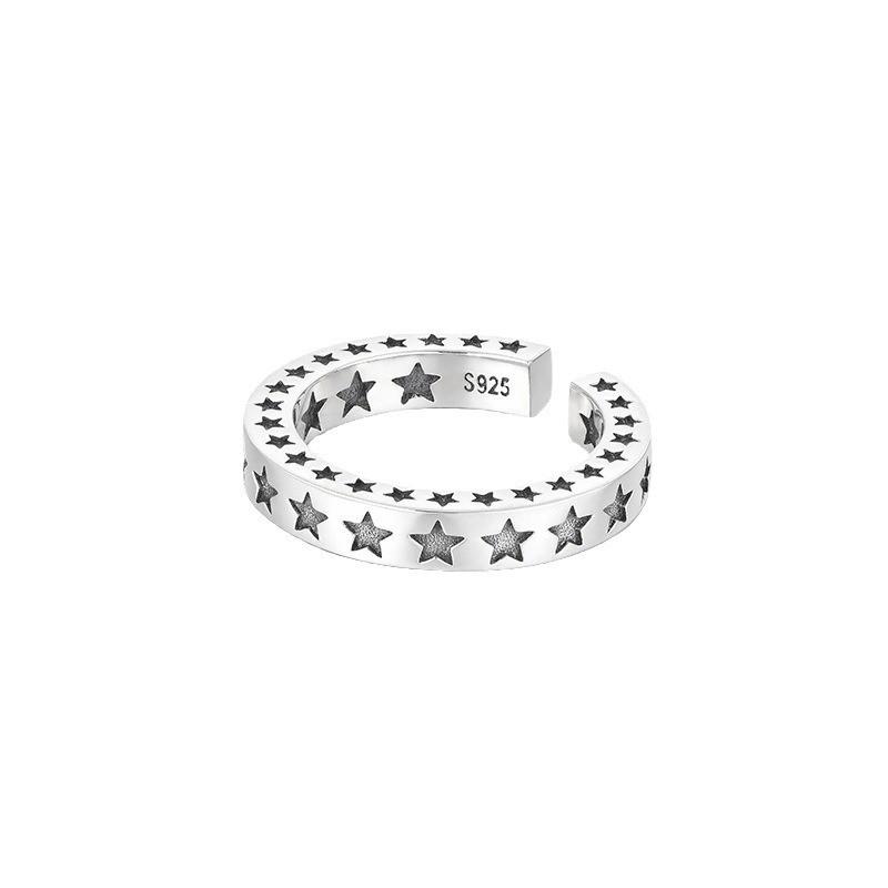 Adjustable Open Ring Men Women Vintage Star Geometric Design Plated Copper Unisex Fashion Jewelry