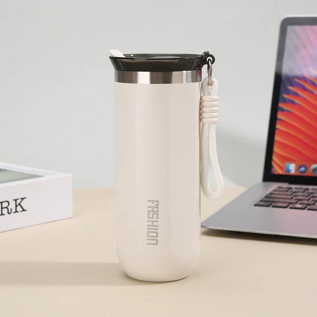Stainless Steel Thermos Coffee Cup with Rope Vacuum Insulation Cold Preservation Travel Water Cup Can Hold Coffee Tea Iced Water
