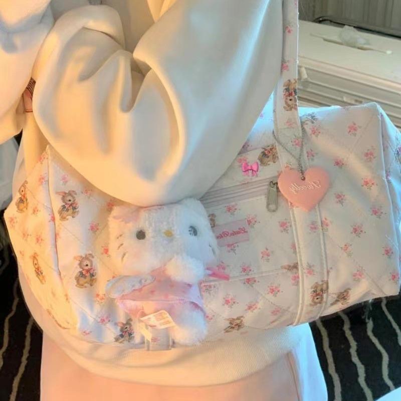 Niche Large-Capacity Short Trip Girl Commuter Student Class Shoulder Tote Bag Floral Fabric