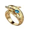 New Light Luxury Style Women’s Ring Set with Blue Zircon and Cute Little Dolphin Design