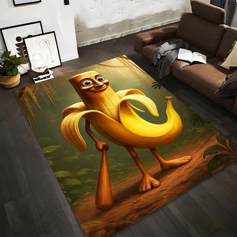 

Cartoon Banana Character Holding Bat in Jungle Background Fun Carpet Decor Suitable for use as an anti-slip for room and bedroom sofas 40x60cm( 15x23in )
