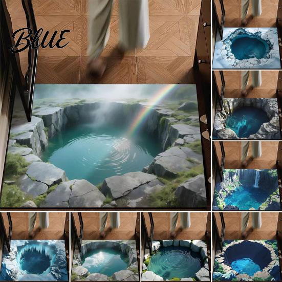 Living Room Area Bottomless Pit Mat 3D Illusion Floor Rug Optical Hole Realistic Fun Entrance
