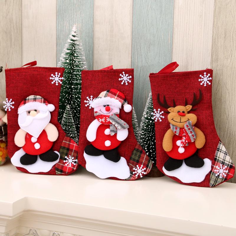 New Christmas Stocking Socks Gift Candy Bag Snowman Santa Elk Pattern Xmas Tree Hanging Ornament Party Home Fireplace Decoration