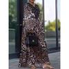 European and American Loose Leopard Print Long sleeve Plus size dresses Print Long Sleeve plus Size Dress