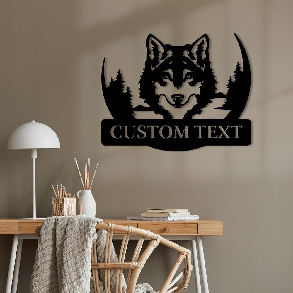 1pc Custom Howling Wolf Skull Metal Wall Sign, Personalized Typography Decoration, Indoor Outdoor Art