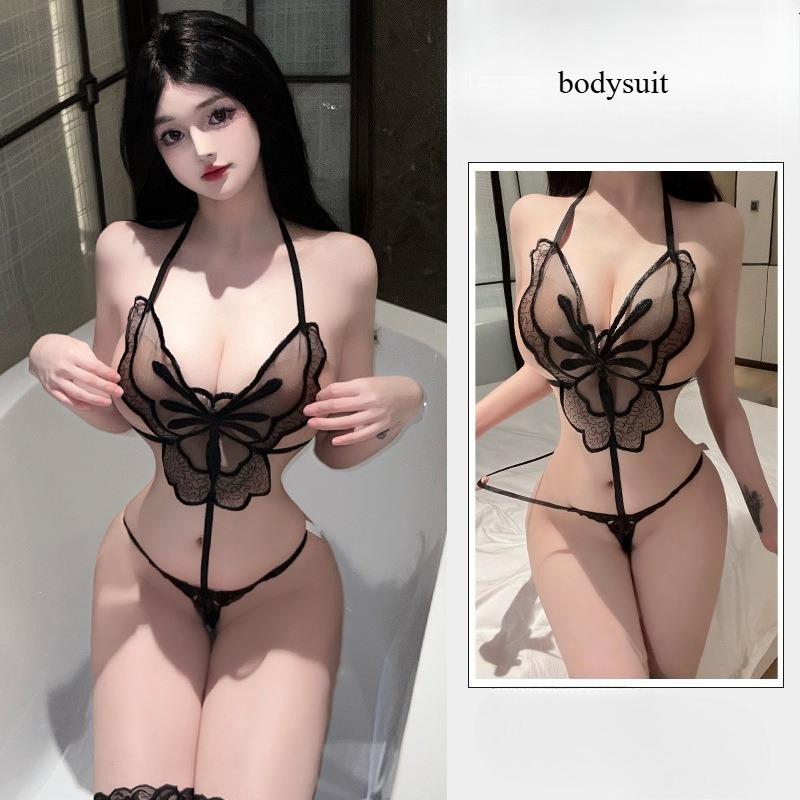 Ladies' Sexy Lingerie Sexy Butterfly Hollow Out Perspective Embroidery Jumpsuit Passionate Perspective Sleepwear On The Bed