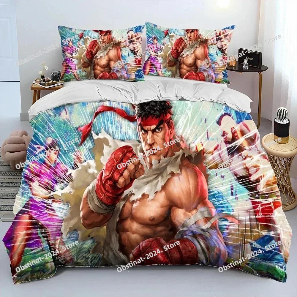3D Street Fighter Retro Game Bedding Set Printed Bed Set Duvet Cover Sheet Pillowcase Bed Soft Quilt Cover Full Queen King Size