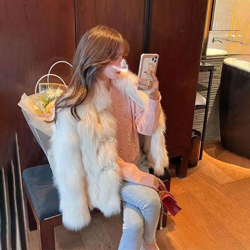 Foreign style court style Toka imitation fox fur coat women's winter medium and long small fragrant style artificial fur coat