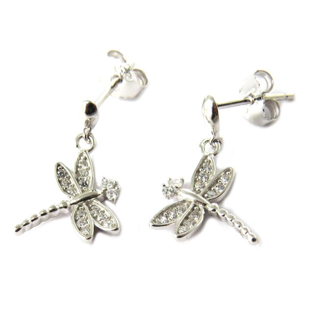 Les Trésors De Lily [P1226] - Boucles Argent 'Libellules' blanc argenté (rhodié) - 12x12 mm
