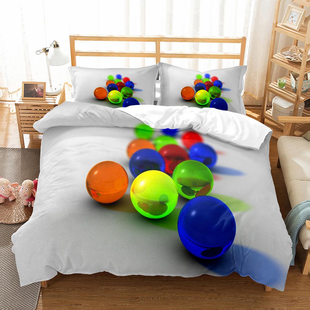 Zestaw poszwy na kołdrę z szklaną kulą rozmiar King Queen drukowany 3D kolorowy szklana kula niebieski zielony pomarańczowy dla chłopców dziewcząt poliestrowy zestaw pościeli