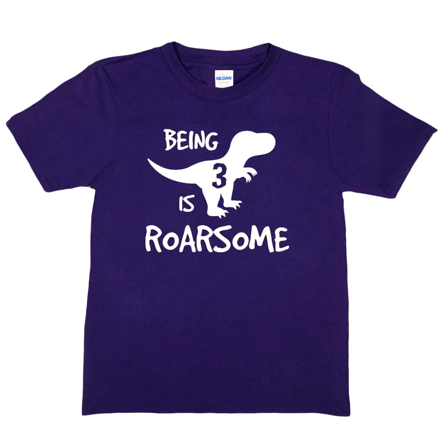 Kids T-shirt Dinosaur Roarsome Age 3 Happy 3rd Birthday Funny Present Gift L