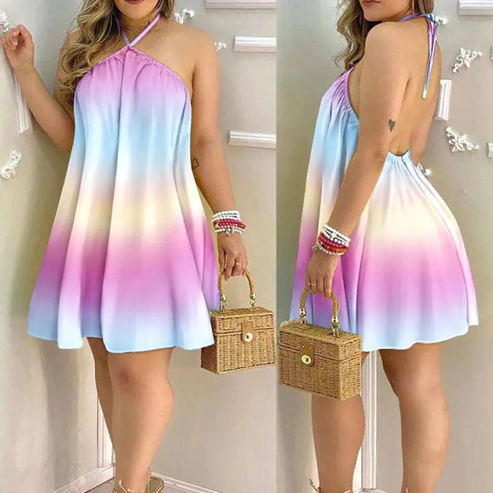 Summer Strapless Hanging Neck Tie Dress Loose Women Sleeveless Dresses Women