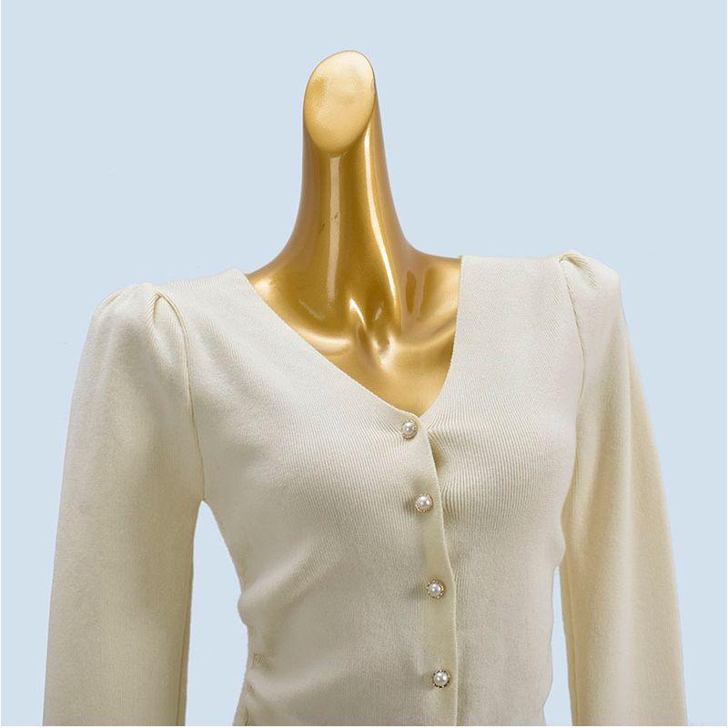 Cardigan V Neck Asymmetrical Single-Breasted Long Sleeve Silm Pure Color Knitting Sweater Plaid Stretch Female Fashion Stylish