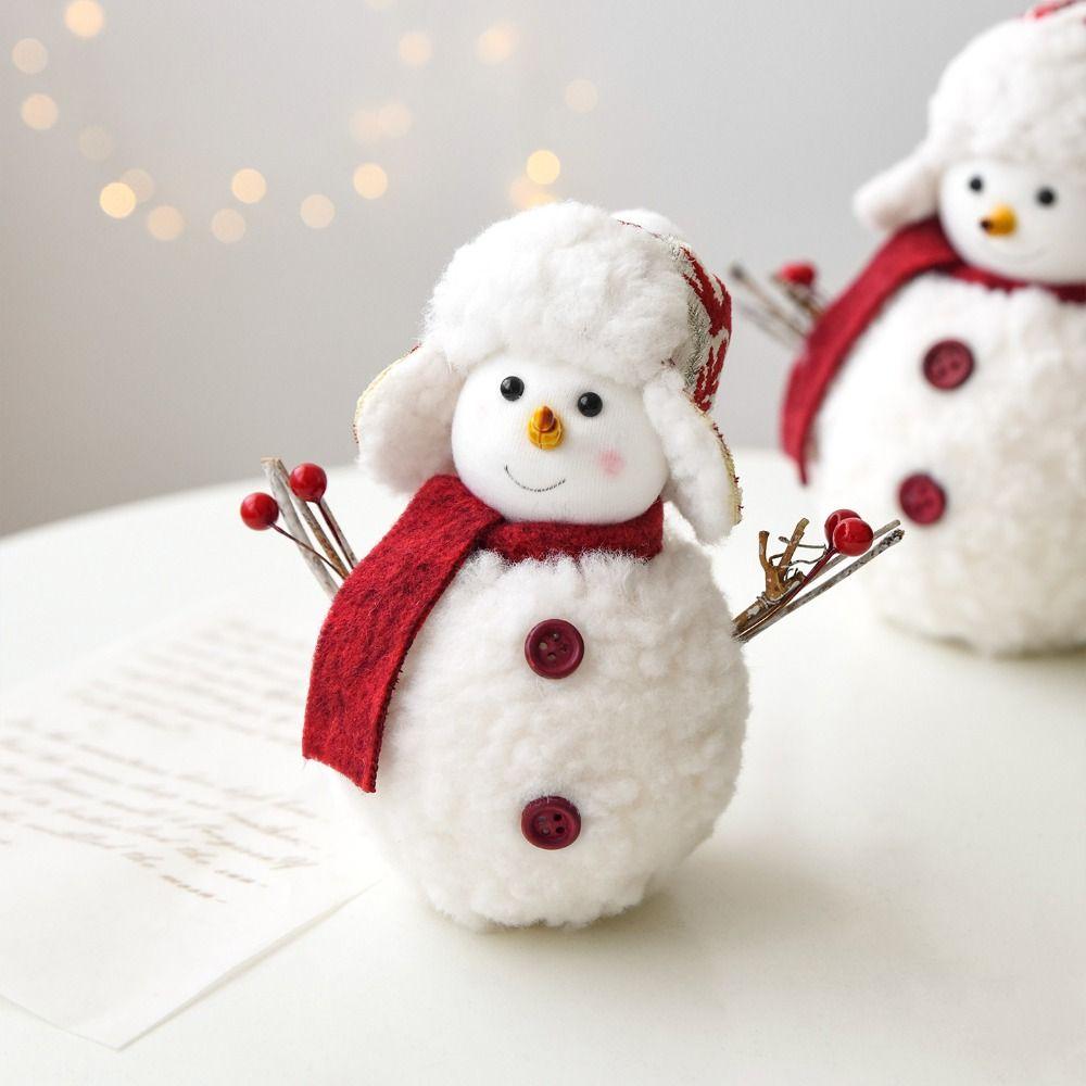 Kawaii Cartoon Christmas Snowman Ornaments White Knitted Plush Snowman Doll Soft Simulation Snowman Statue Wedding Party