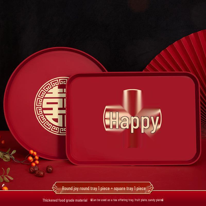 Red Wedding Toasting Tray: Tea, Fruit, Candy Dish – Wedding Supplies, Happy Tray by Wang Jin