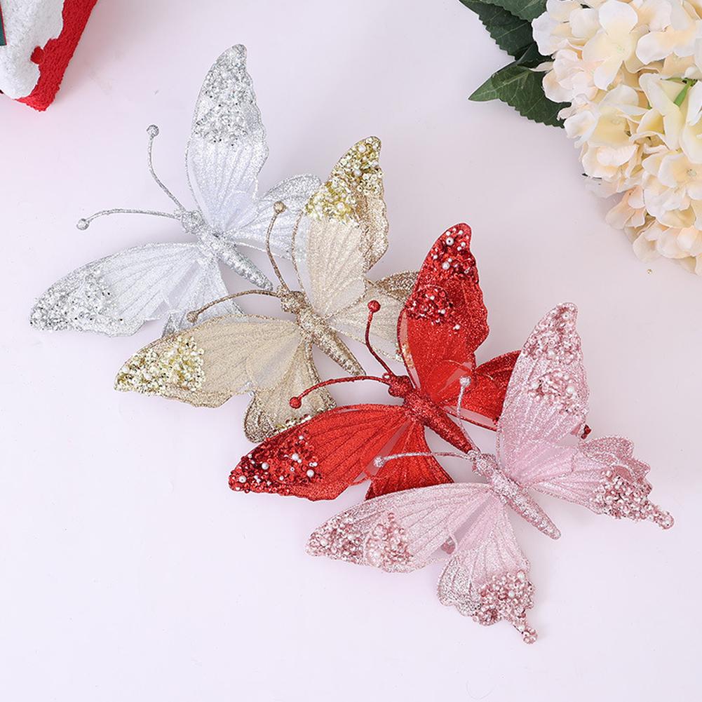 Holiday Decor Large Butterfly Ornament with Glitter Rhinestone Lightweight Plastic Pendant for Christmas For Tree Use