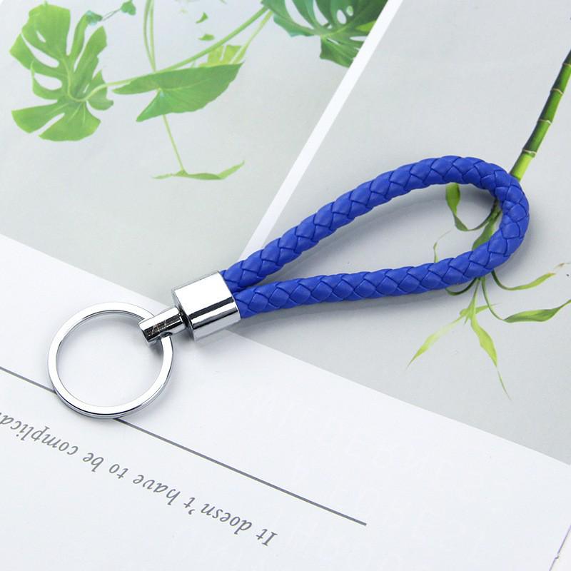Solid Color Woven Leather Key Pendant for Men and Women - Couple's Metal Keyring Accessory