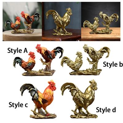 Chicken Figurine Resin Luck Crafts Decorative Cock Sculpture Rooster Statue for New Year Party Holiday Hotel Desk Ornaments