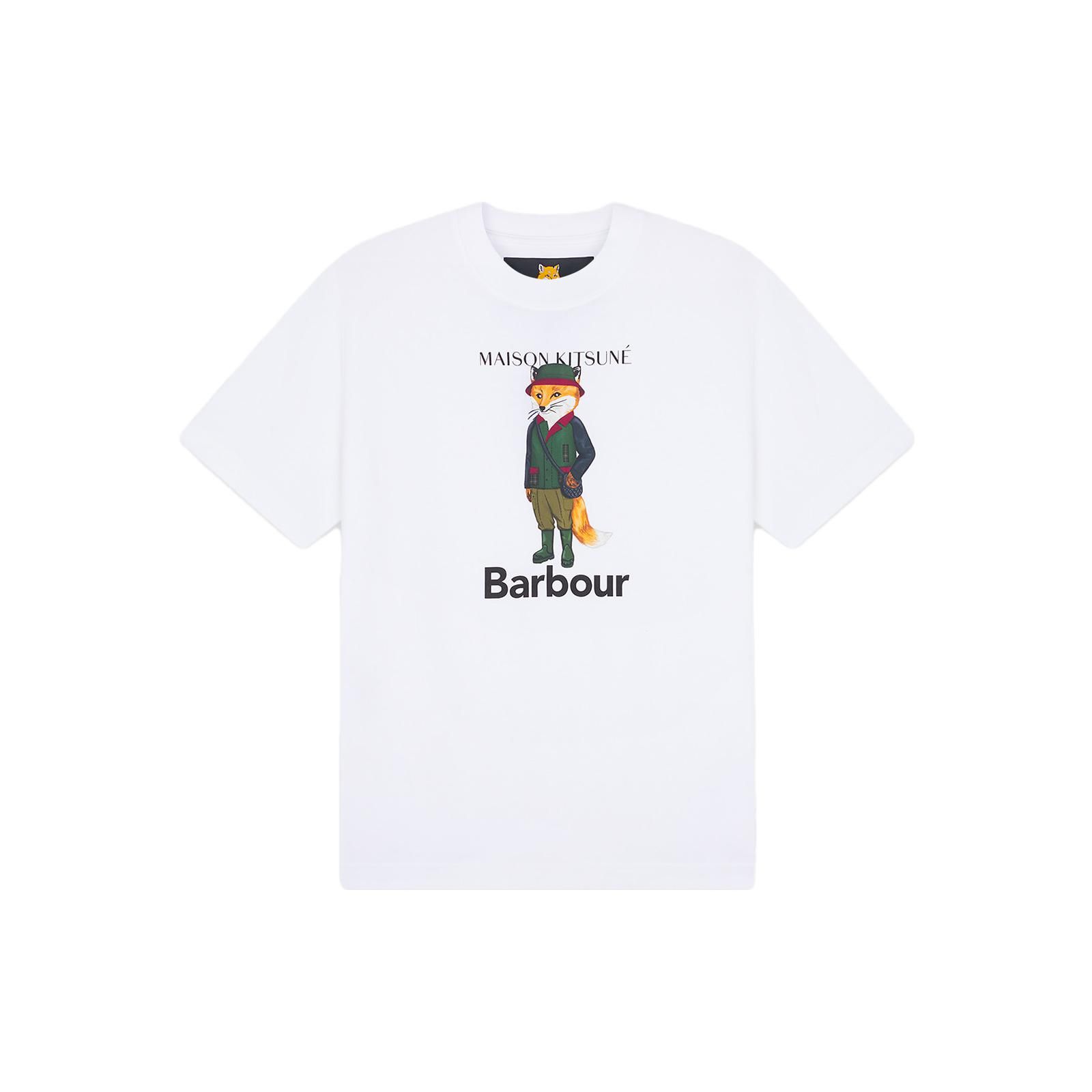 

Футболка Maison Kitsune Barbour x MK Beaufort Fox, белая мужская уличная одежда MTS1224WH11-P100