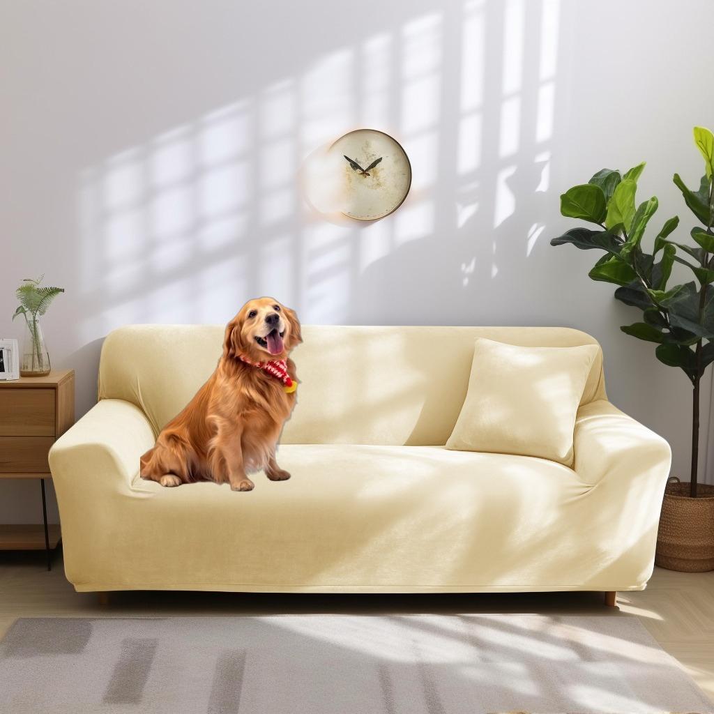 Velvet Couch Cover for 1/2/3/4 Cushion Couch Covers Stretch Sofa Slipcover with Non Skid Foam Elastic Bottom Furniture Protector