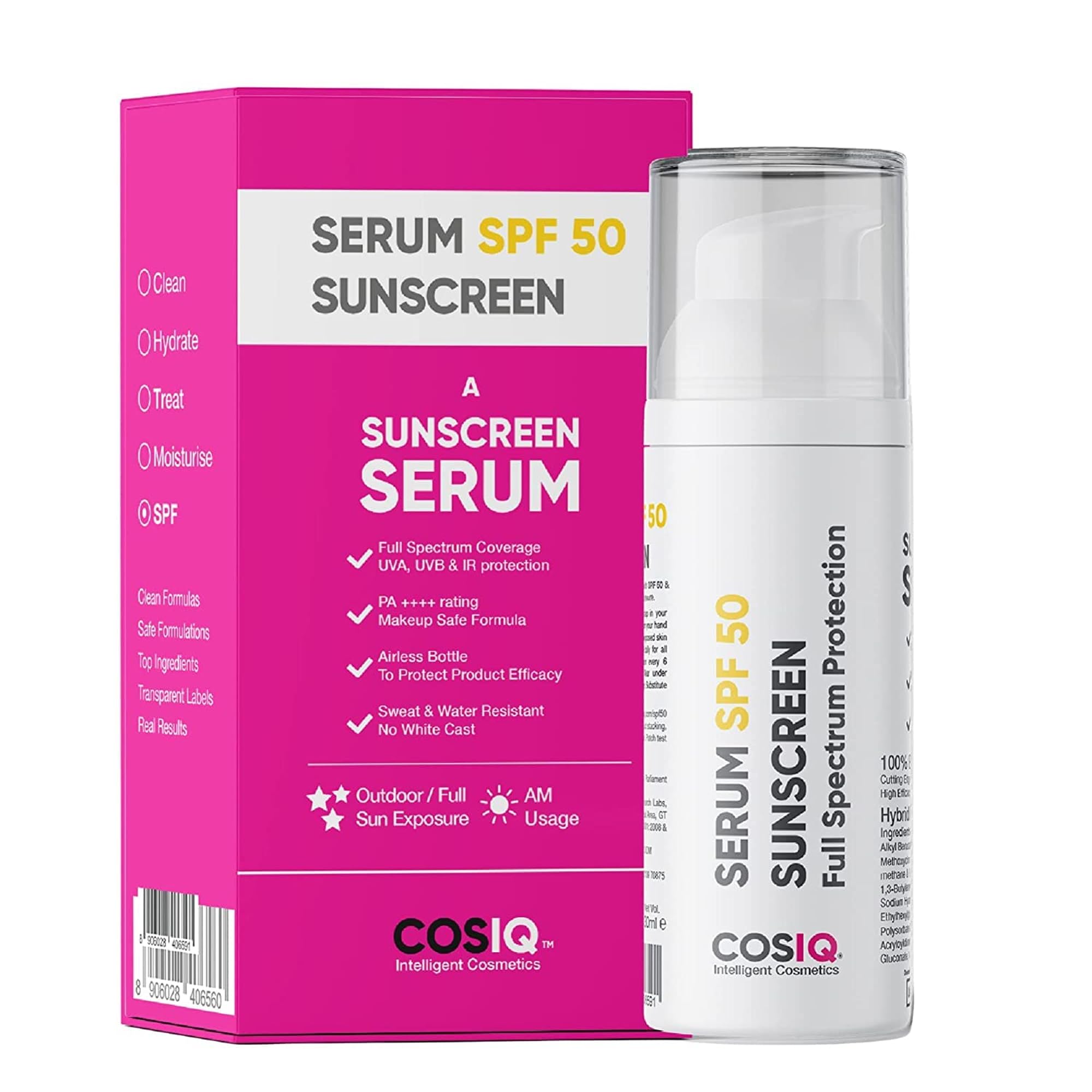 

Cos-IQ Sunprotect Outdoor Sunscreen Serum SPF 50 PA++++ | Broad Spectrum, No White Cast, Dewy Hydrating Finish | For Normal & Dry Skin | Clinical