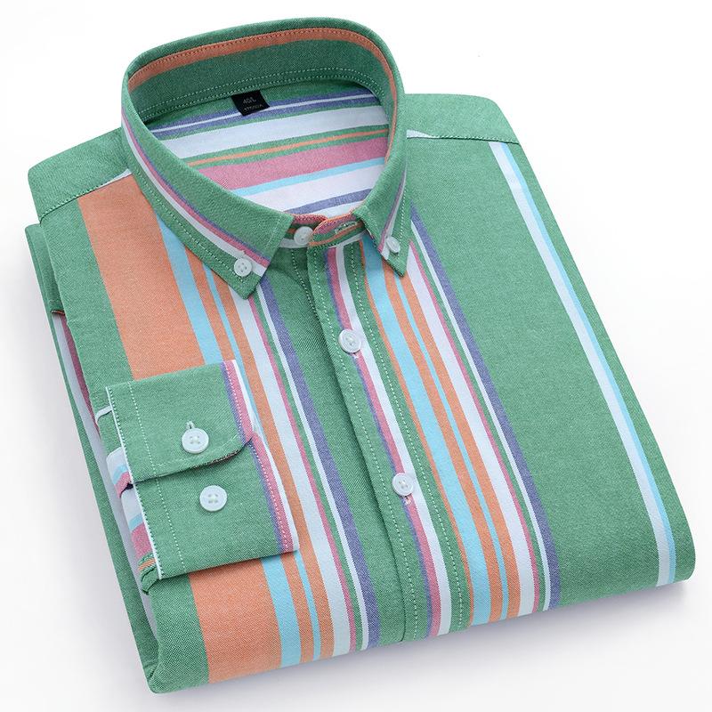 

Men s Spring and Autumn Long Sleeved Casual Fashion Striped Shirt XXXL зелений
