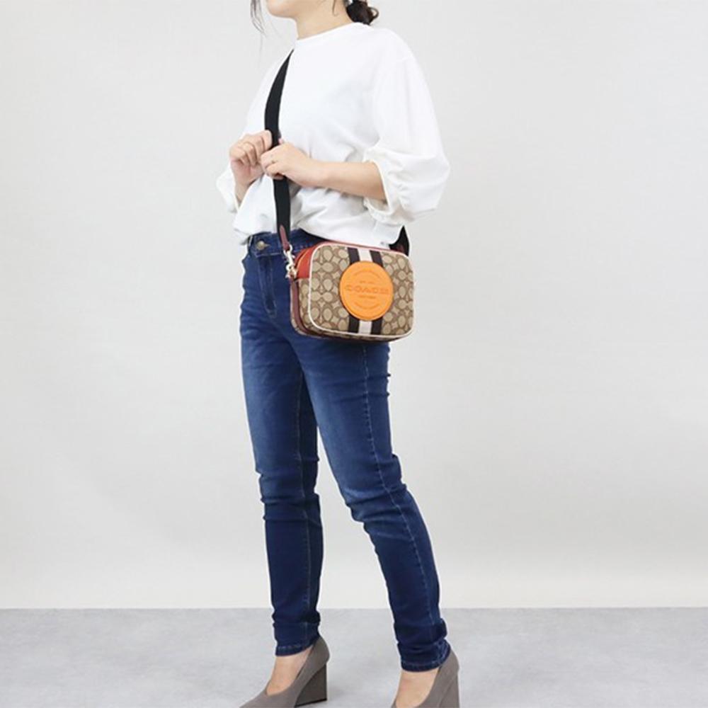 New COACH Dempsey Canvas With Leather Camera Bag, Crossbody Bag, Shoulder Bag Women's Orange & Brown Monogram 1912-IMQZV