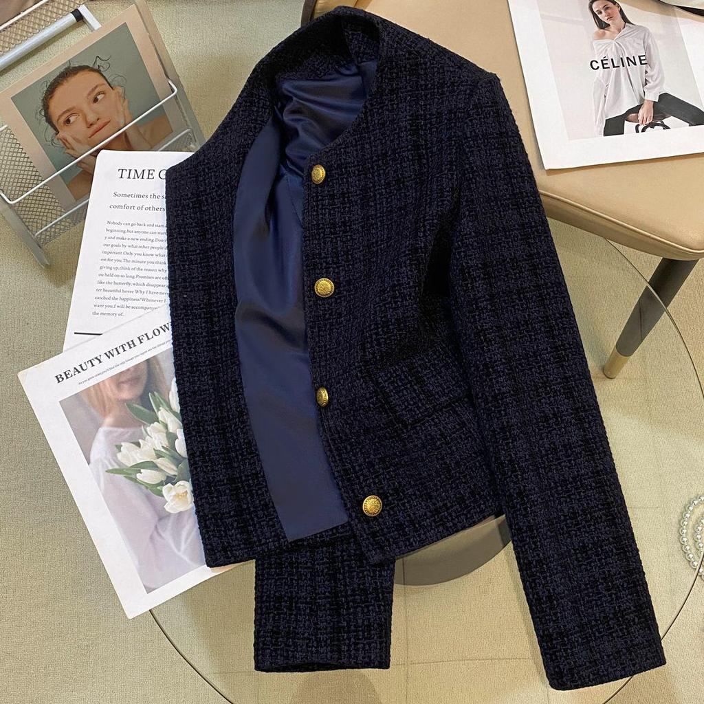 2025 Autumn French Style Short Dark Blue Fragrant Wind Jacket