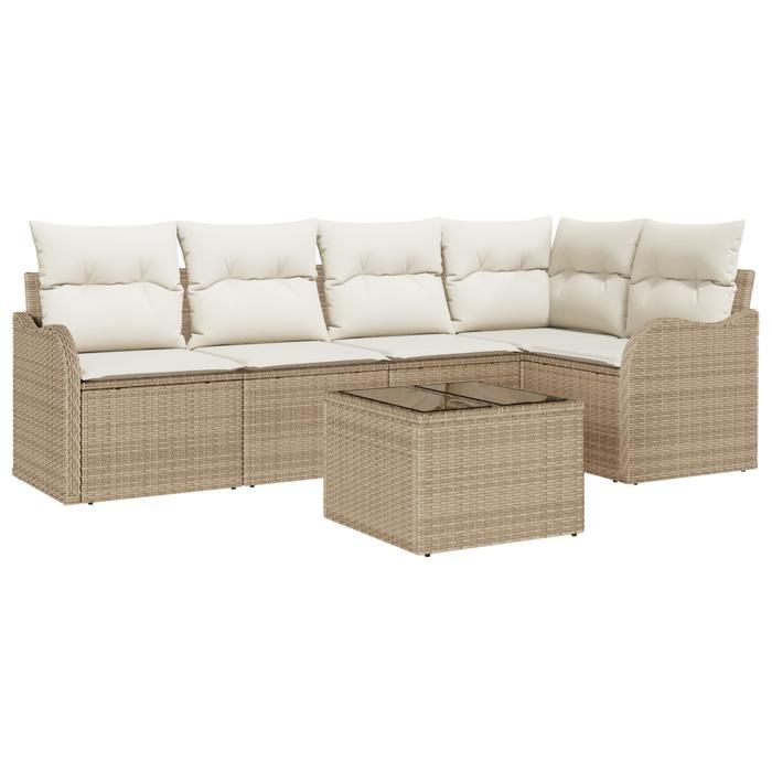 Ensemble de canapé de jardin vidaXL 6 pièces avec coussins en rattan synthétique marron, Canapé de jardin 2 places vidaXL 3345711