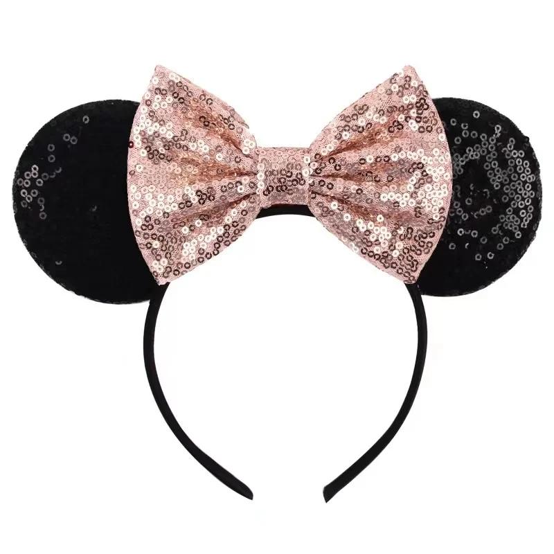 Mouse Ears Headband For Girls Adults 5'' Sparkly Sequin Bow Hairband Festival Party Travel DIY Hair Accessories